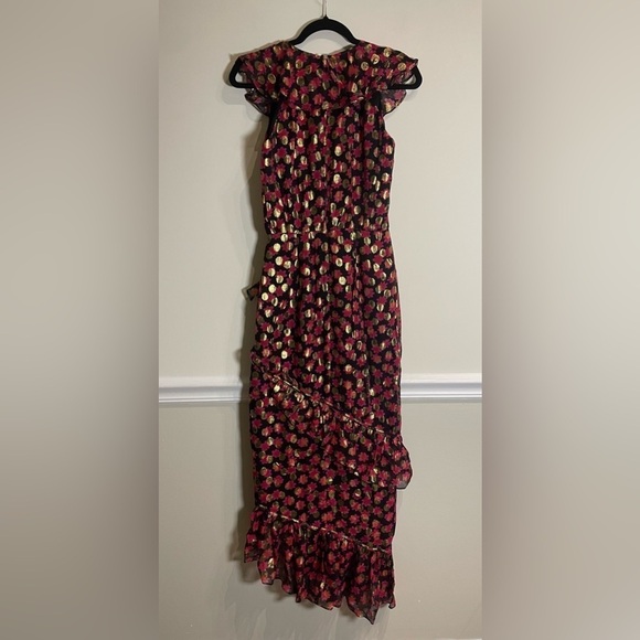 SALONI Printed Anita Dress in Red/Black/Gold Burnout Ruffle Size 2 - Picture 8 of 12
